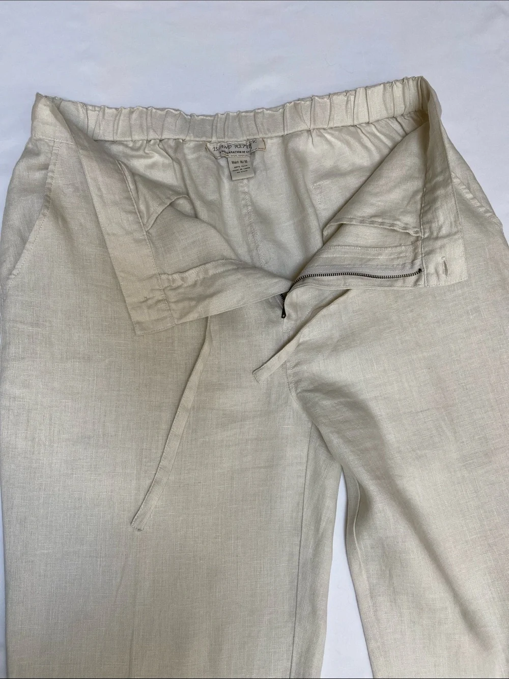 Island Republic 100% Linen Natural/Cream Drawstring Linen Chinos Size 36